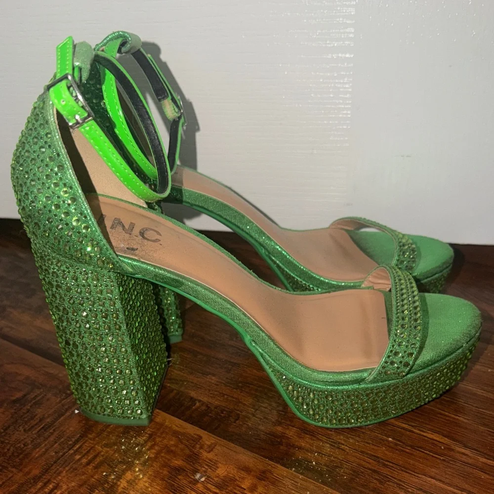 INC International Concepts Neon Green Crystal Platform Sandals